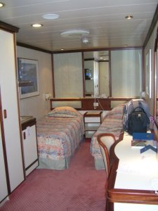 Twin inside stateroom, typical of most cruise ships