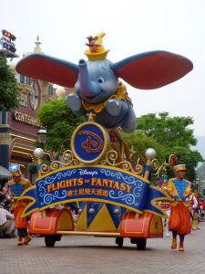 Dumbo, the first float in the parade, his ears flap and eyes blink
