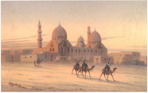 From the back of the postcard "Tombs of the Caliphs, the burial places of the Circassian Mamelukes, who ruled Egypt from 1382-1517.
