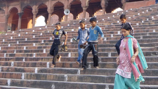 Children at the mosque in Delhi
