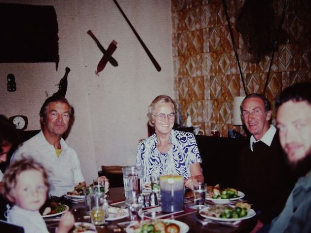 Get a load of that wallpaper! Finally identified the mystery woman as my Dad's cousin - no idea who the man is to her left though. Grandad and my Dad to the right and me in the far left.