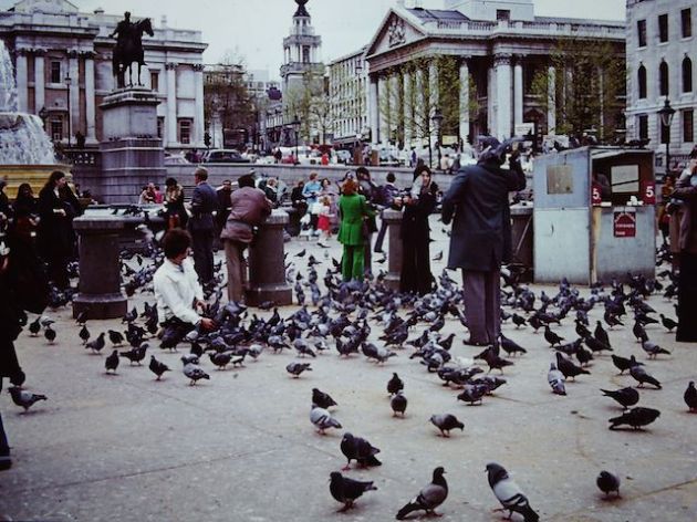 Trafalgar Square - love the green suit!