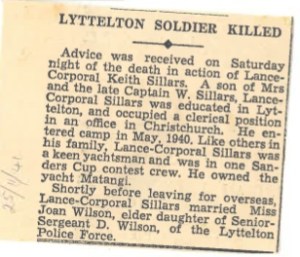 Keith's death mentioned in local paper