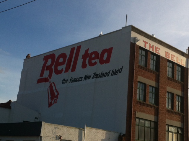 The Bell Tea building - at this angle it reads "The Famous New Zealand Bled"