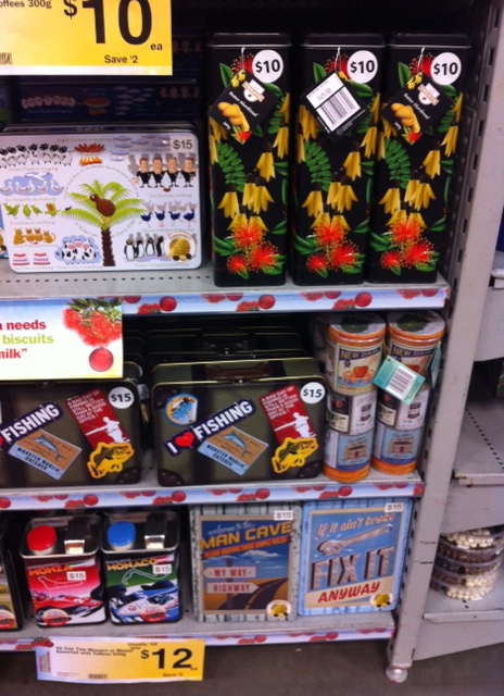 Stand with various tins of goodies