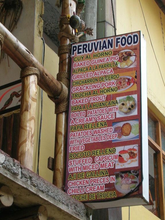 A typical menu from a cafe - I found vegetarian options hard to come by in Peru but not impossible