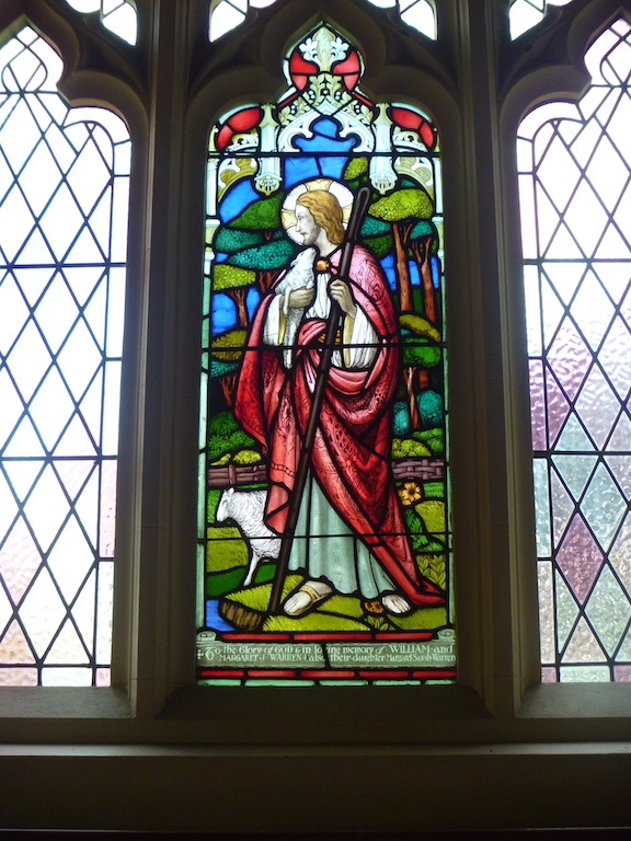 This glass depicts the story of the Good Shepherd