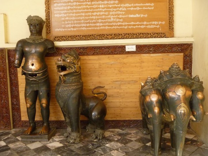 These bronze images came from Thailand to Myanmar but its believed they were originally from Angkor Wat in Cambodia.  Pilgrims come and touch the parts of the human figures body to cure what ails them.