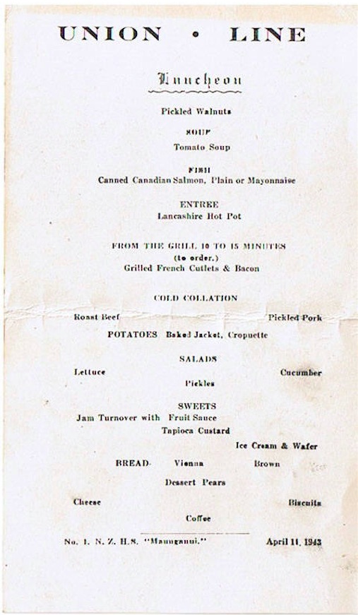 Union Line Menu April 11 1943