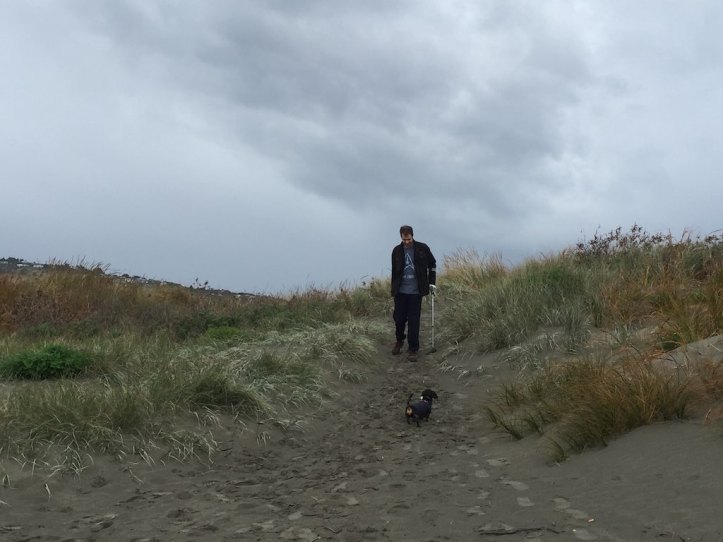 "Hurry up Dad!   I know you have a broken hip but you are delaying my walk!"