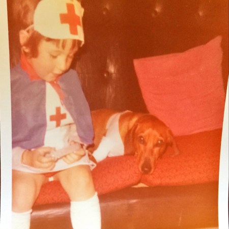 Nurse Paula and Sam the sausage dog