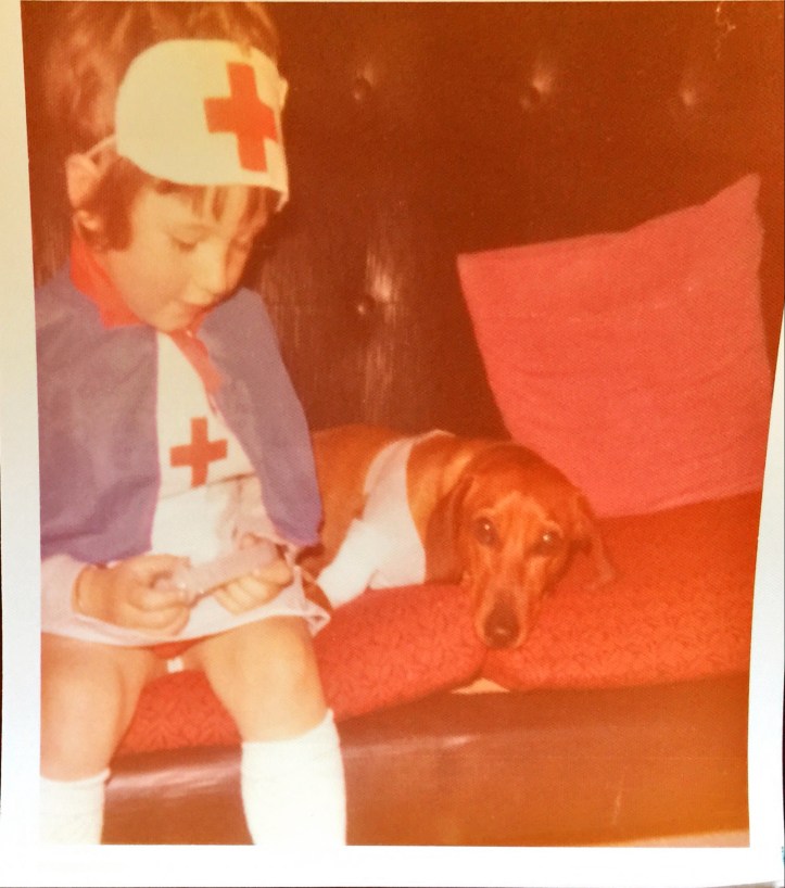 Nurse Paula and Sam the sausage dog